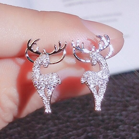Rhinestone Deer Stud Earrings - Picture 1 of 1